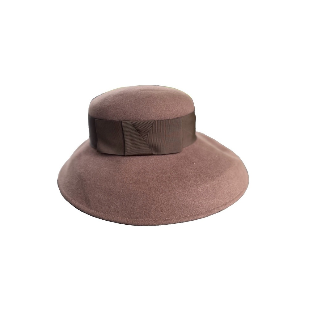 Vintage Doeskin Felt 100% Wool Hat with Ribbon Chocolate Brown New York Rare